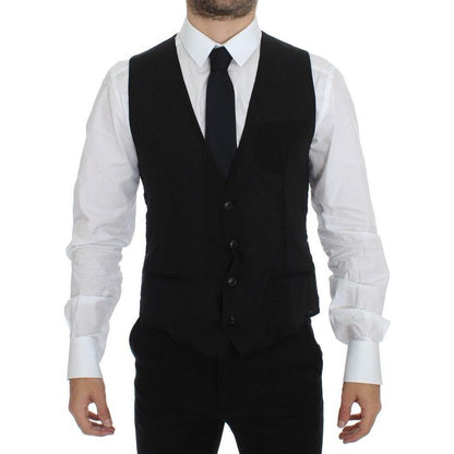 Dolce & Gabbana Black Wool Formal Dress Vest Gilet Jacket