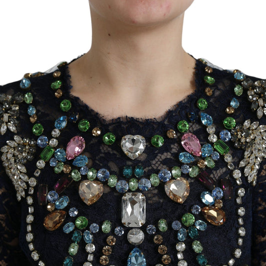 Dolce & Gabbana Crystal Embellished Navy Blue Flare Dress Dolce & Gabbana Rosy Brown