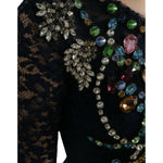 Dolce & Gabbana Blue Crystal Floral Lace Long Gown Dress