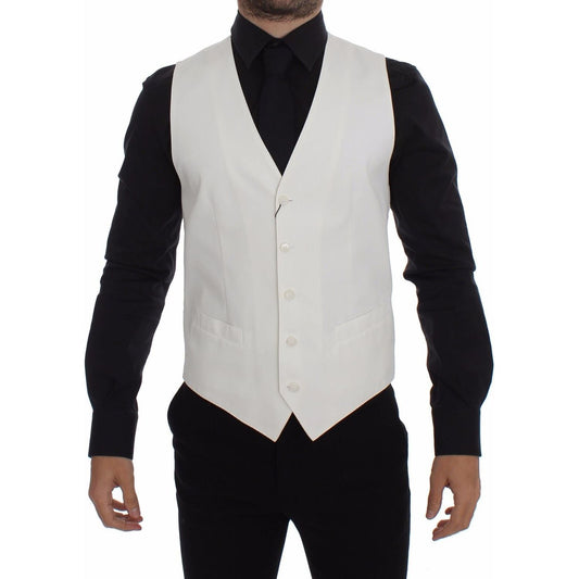 Dolce & Gabbana White Cotton Silk Blend Dress Vest Blazer VES10100-1