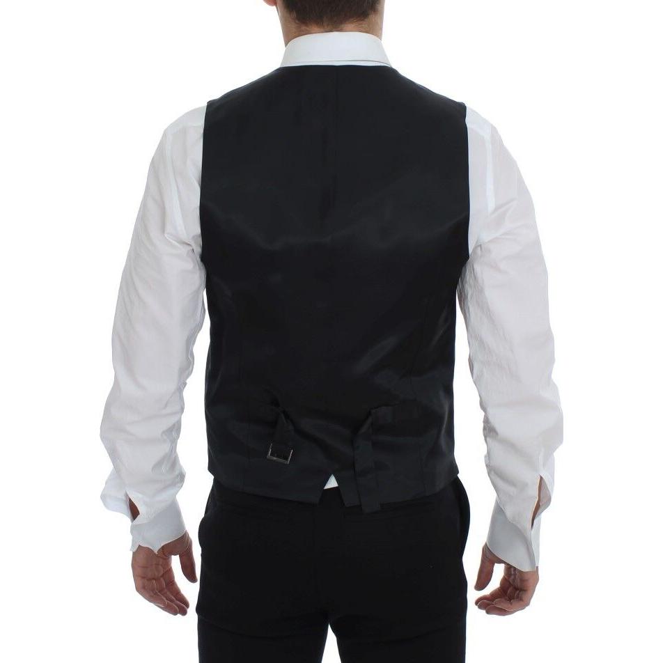 Dolce & Gabbana Black Striped Wool Single Breasted Vest
