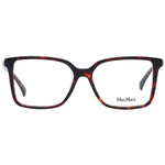 Max Mara Brown Women Glasses Frame, full-rim square acetate design with demo lenses, 54-15-140 size, no protection filter, includes branded case.