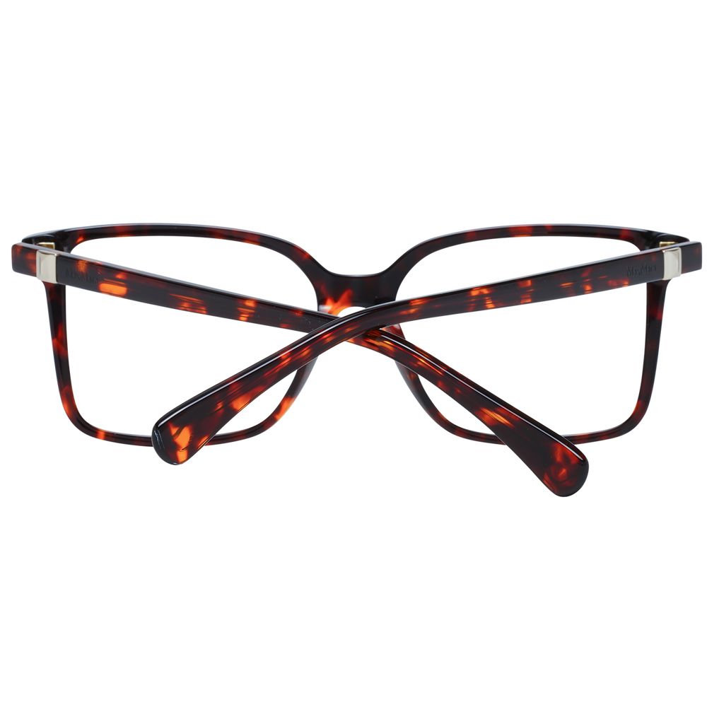 Max Mara Brown Women Glasses Frame, full-rim square acetate design with demo lenses, size 54-15-140, includes branded case.