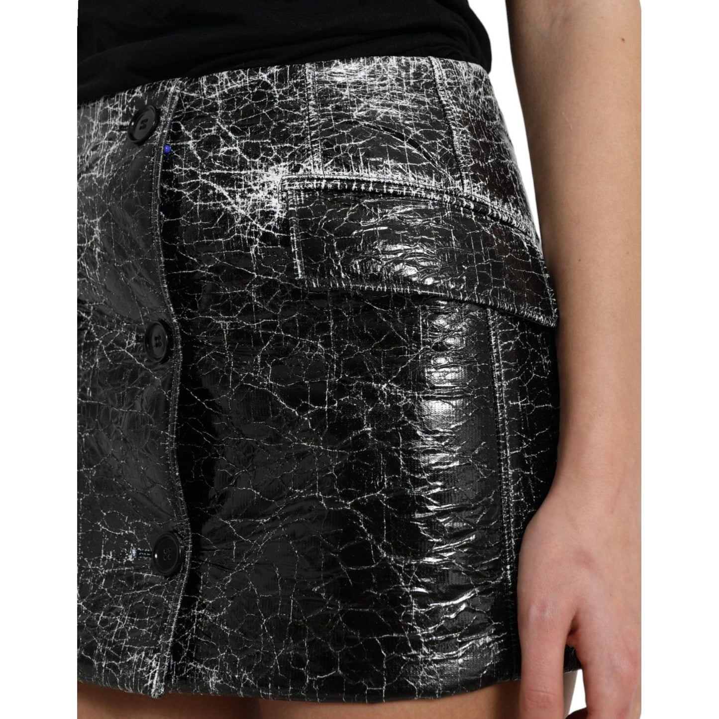 Dolce & Gabbana Black Cotton Blend High Waist Mini Skirt