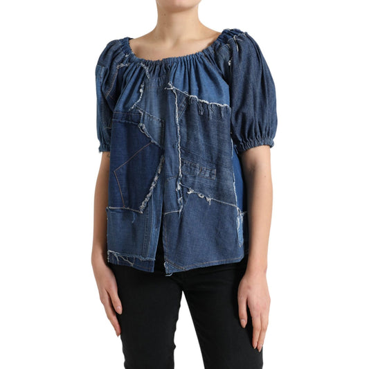 Dolce & Gabbana Elegant Cotton Denim Blouse Top Dolce & Gabbana Dark Slate Gray
