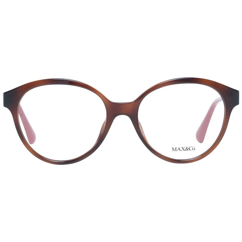Max & Co Brown Women Glasses Frame, full-rim, round style, plastic material, demo lenses, size 53-17-140, stylish eyewear for women.