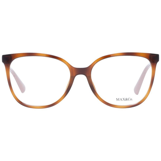 Max & Co Brown Women Glasses Frame in full-rim square style, plastic material, 54-17-140 size, with demo lenses, branded case included.