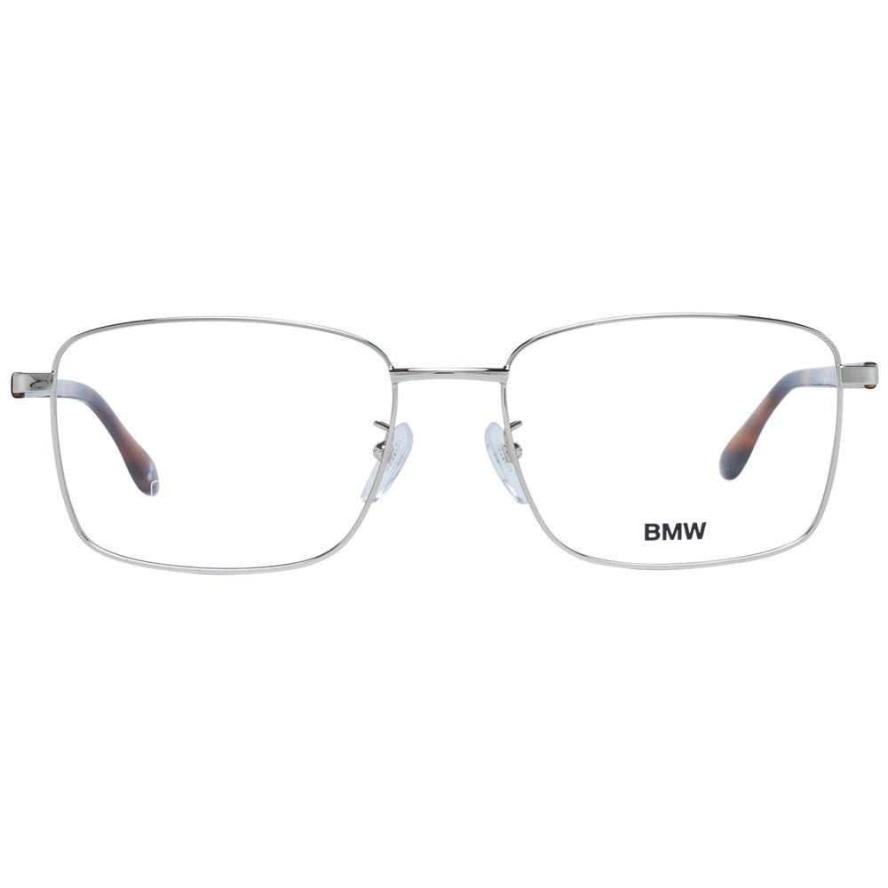 BMW Gold Men Glasses Frame, full-rim rectangle design in gold metal and plastic, size 56-18-145, includes branded case.