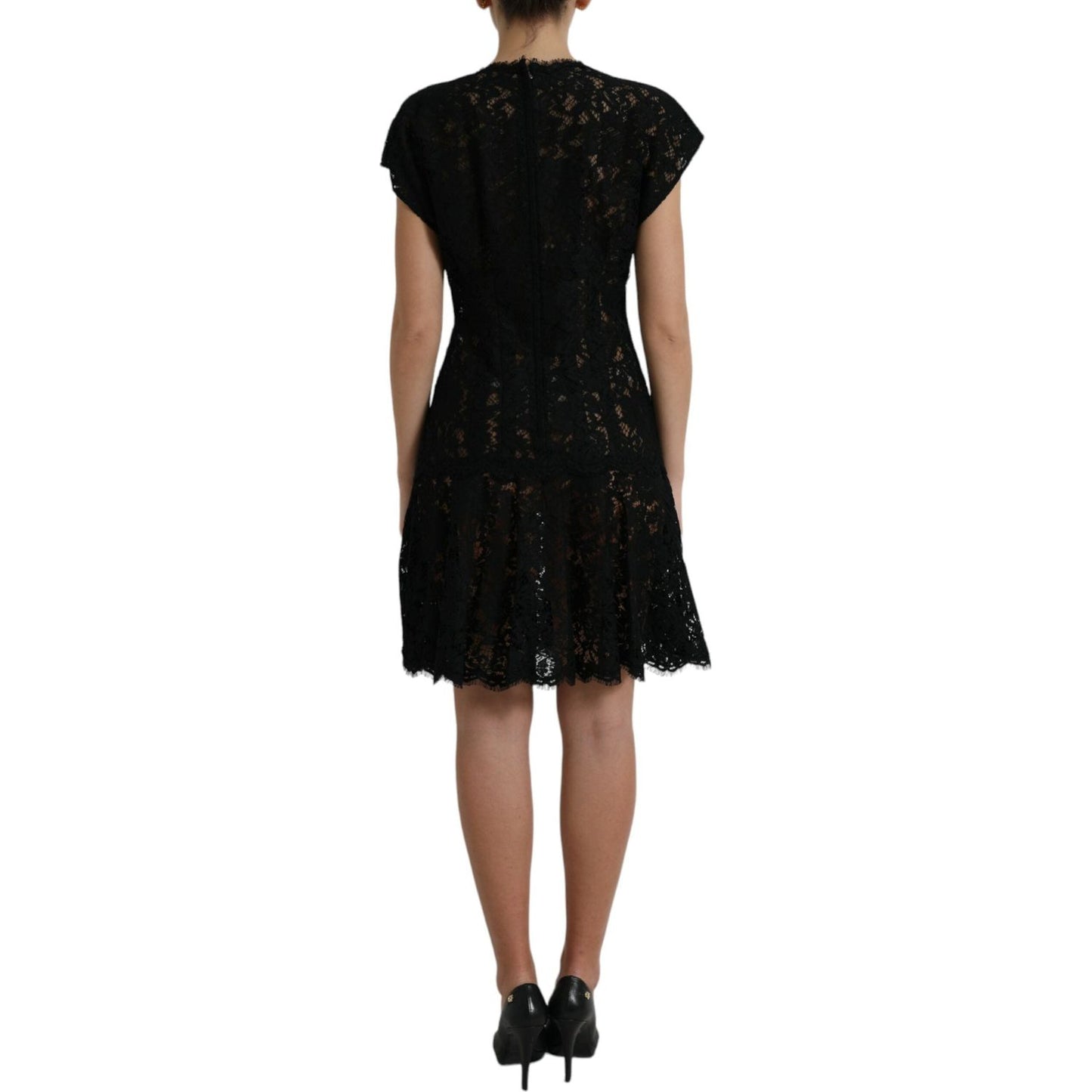 Dolce & Gabbana Black Floral Lace Cotton A-line Mini Dress