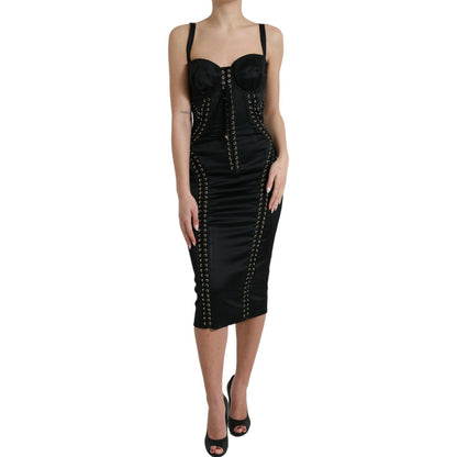 Dolce & Gabbana Black Bustier Corset Lace Bodycon Midi Dress