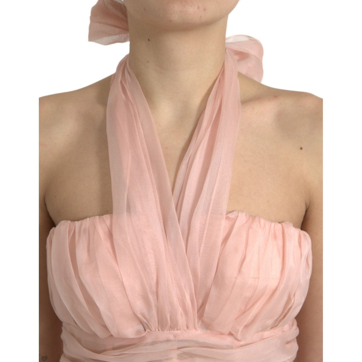 Dolce & Gabbana Pink Silk Chiffon Halter A-line Pleated Midi Dress