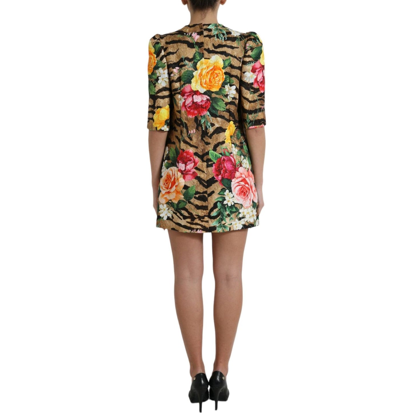 Dolce & Gabbana Multicolor Tiger Floral Print Shift Mini Dress