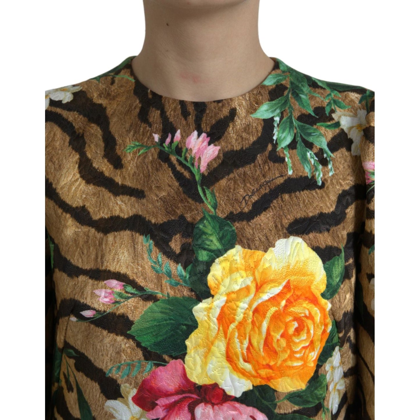 Dolce & Gabbana Multicolor Tiger Floral Print Shift Mini Dress