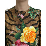 Dolce & Gabbana Multicolor Tiger Floral Print Shift Mini Dress