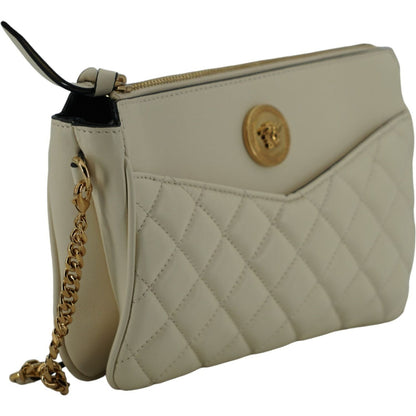 Versace Elegant White Lamb Leather Crossbody Pouch