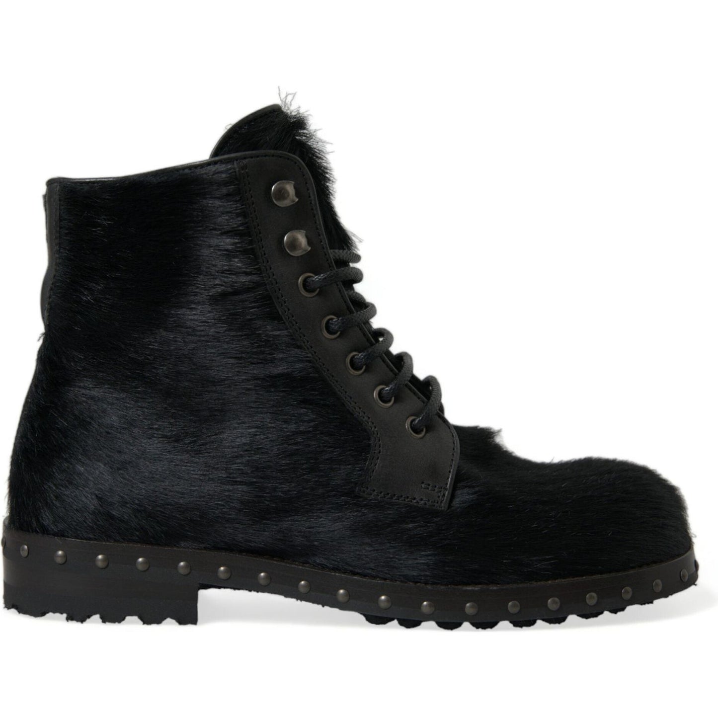 Dolce & Gabbana Black Pony Style Leather Mid Calf Boots Shoes