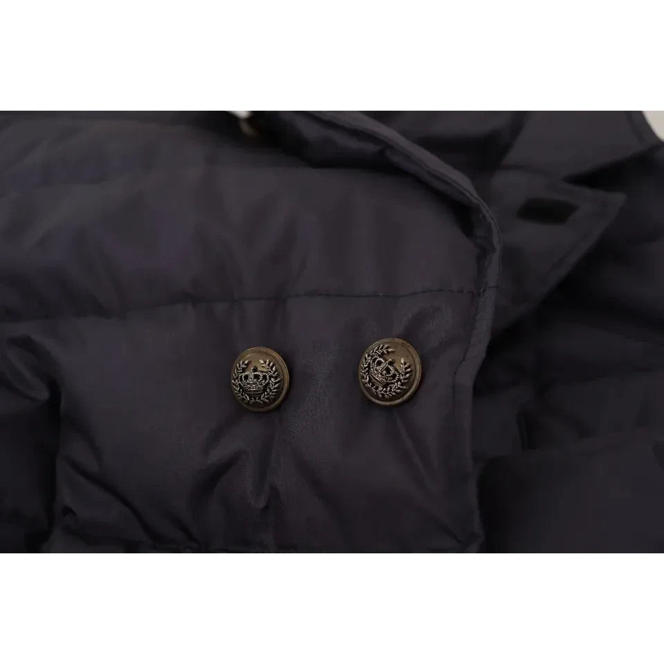 Dolce & Gabbana Blue Silk Goat Coat Blouson Winter Jacket
