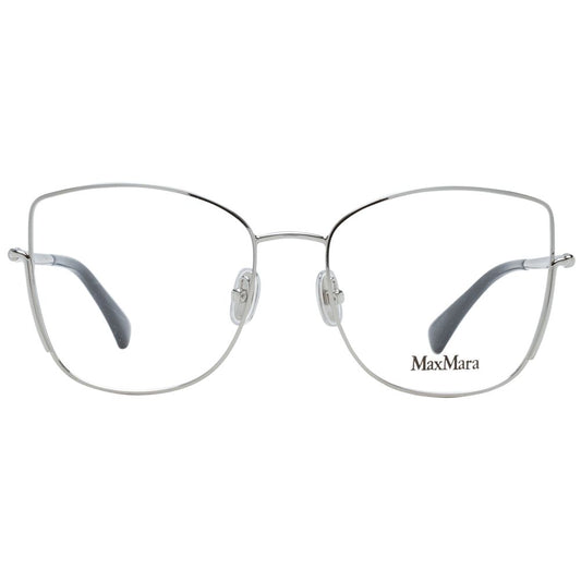 Max Mara Silver Women Glasses Frame, full-rim butterfly style with metal frame, includes branded case, temples length 135mm.