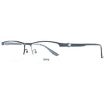 BMW Black Men Glasses Frame, black titanium half-rim, rectangle style with demo lenses, includes branded case, size 55-17-145.