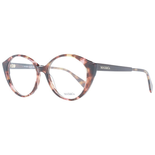 Max & Co Brown Women Glasses Frame in full-rim plastic with round style, demo lenses, and 53-16-140 size dimensions.
