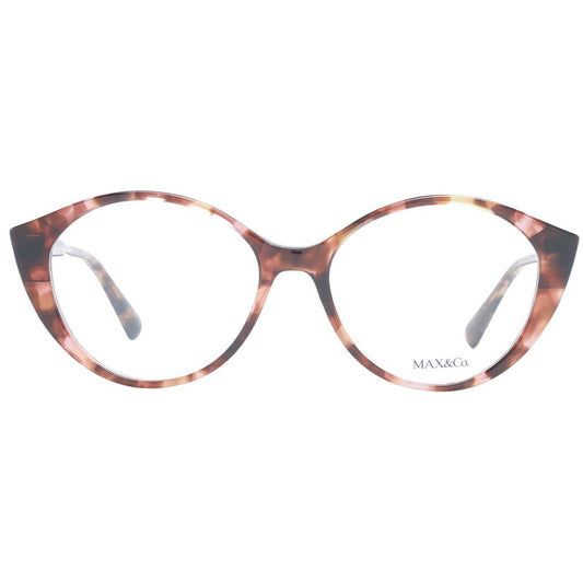 Max & Co Brown Women Glasses Frame, round full-rim plastic, 53-16-140 size with demo lenses, includes branded case.