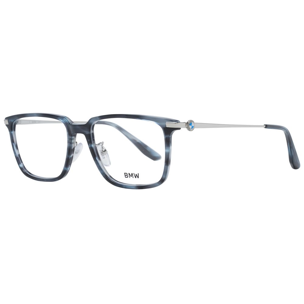 BMW glasses frame in blue with translucent rims and metal temples
