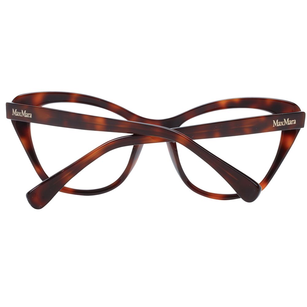 Elegant Max Mara Brown Women Glasses Frame with full-rim butterfly style, plastic material. Includes branded case. Size 52-18-140.