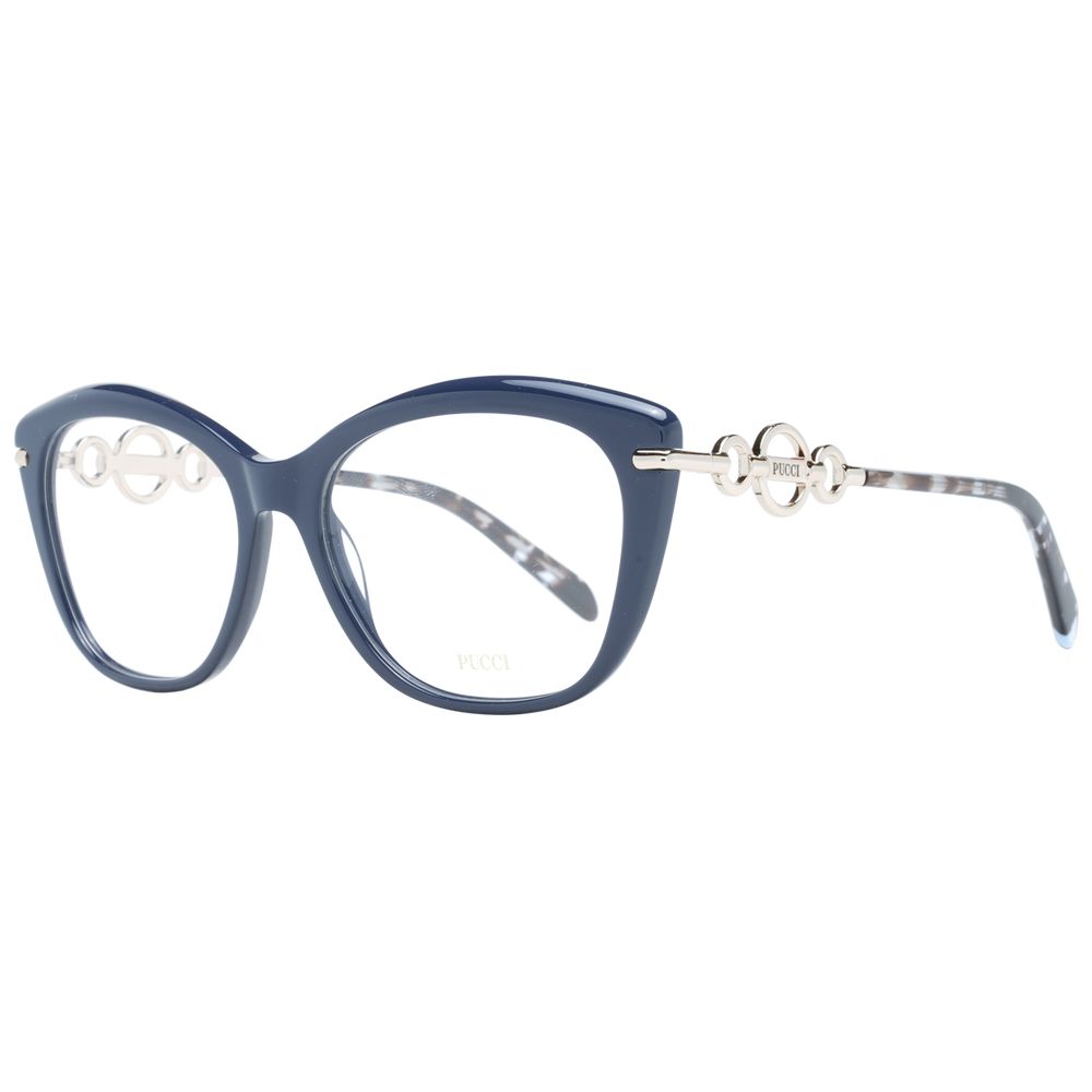 Emilio Pucci Blue Women Glasses Frame in full-rim plastic, size 55-16-140, with square style and demo lenses, includes branded case.