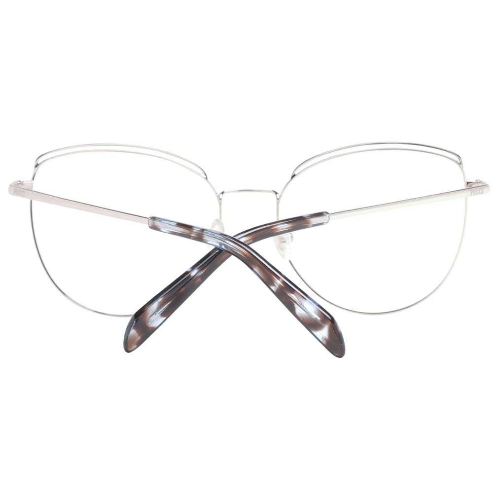 Emilio Pucci Blue Women Glasses Frame in metal full-rim round style, front view with blue frames and demo lenses.