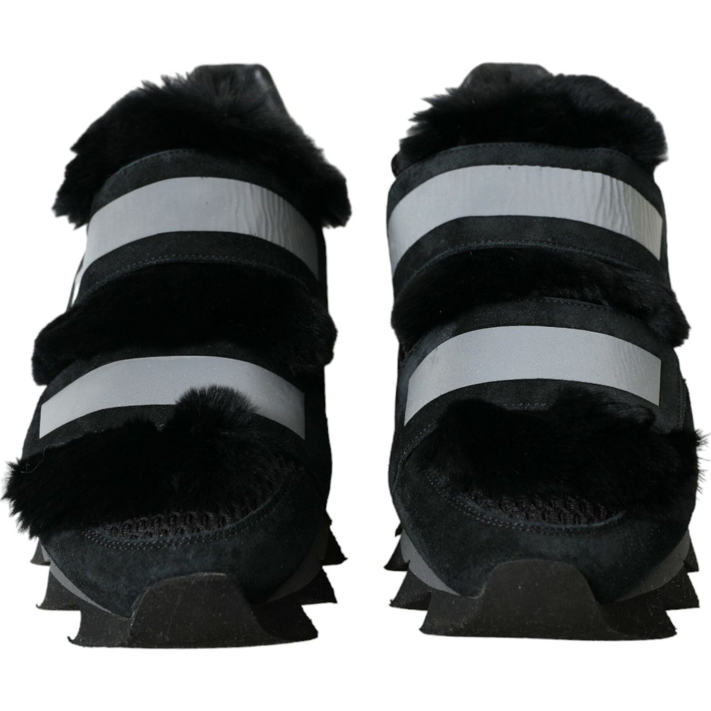Dolce & Gabbana Black Fur Embellished Suede Sneakers Shoes