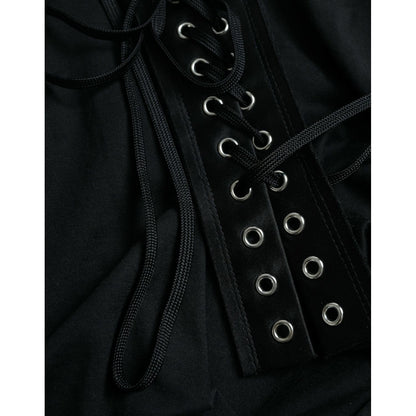 Dolce & Gabbana Black Cotton Lace Up Logo Round Neck Tank Top