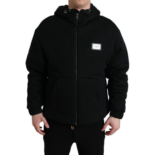 Dolce & Gabbana Black Cotton Hooded Logo Bomber Jacket