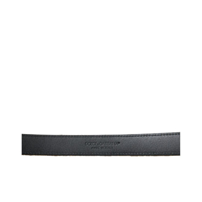 Dolce & Gabbana Gold Leather Jacquard Silver Metal Buckle Belt