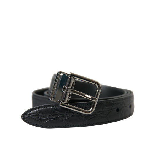 Dolce & Gabbana Black Leather Silver Metal Buckle Belt