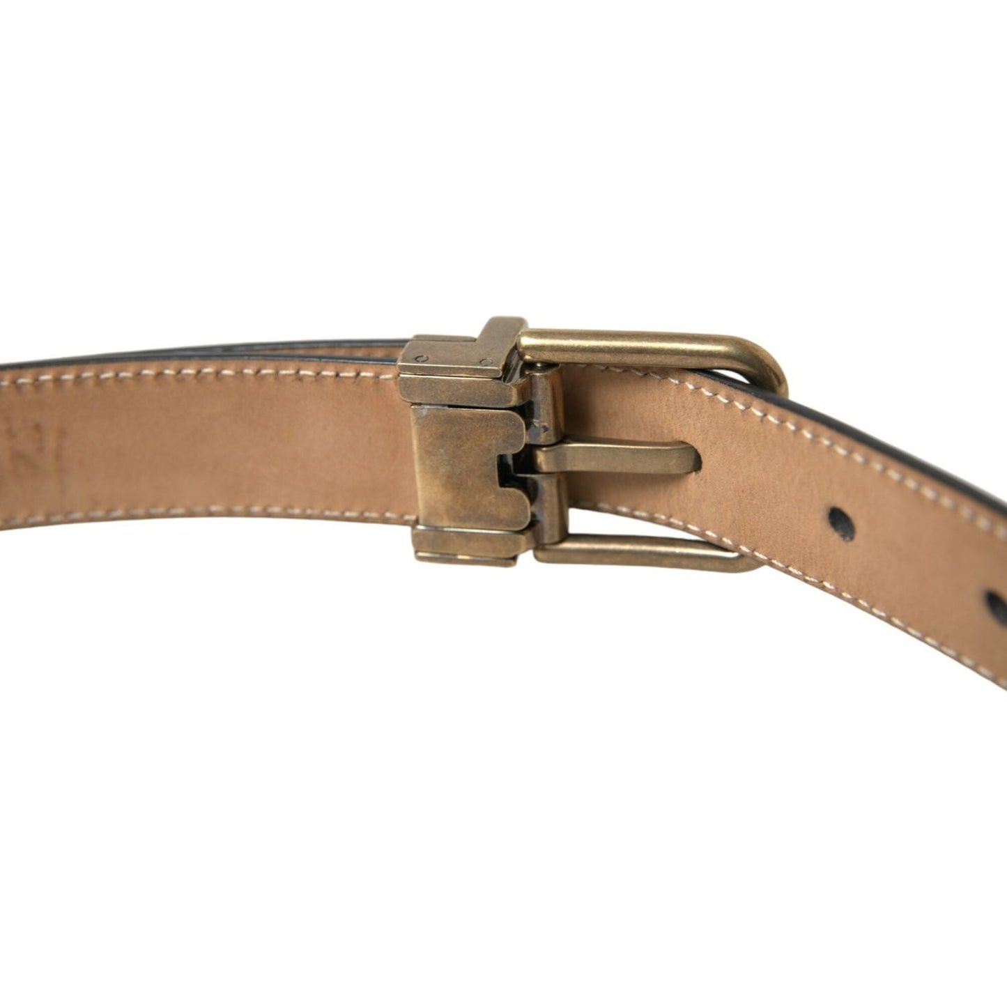 Dolce & Gabbana Black Calf Leather Gold Metal Buckle Belt