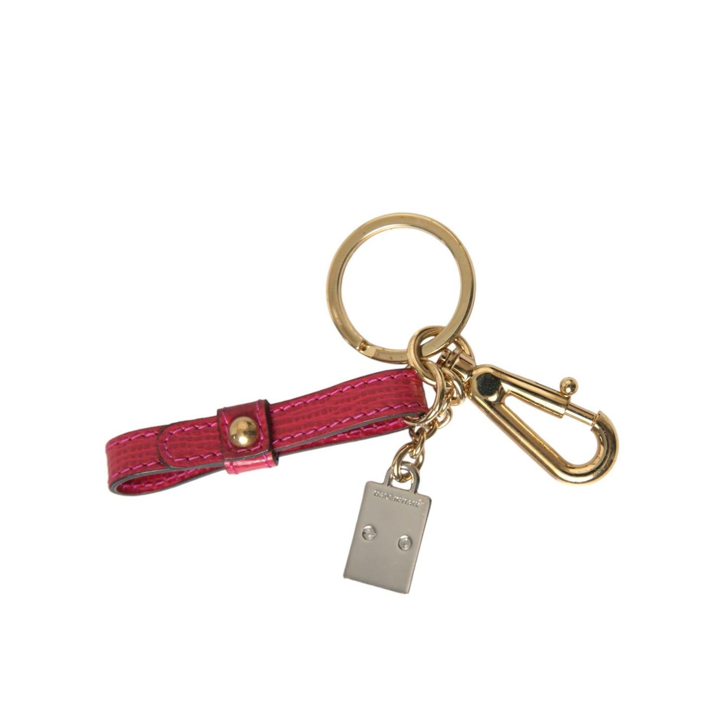 Dolce & Gabbana Red Calf Leather Gold Metal Logo Plaque Keyring Keychain SMY101283