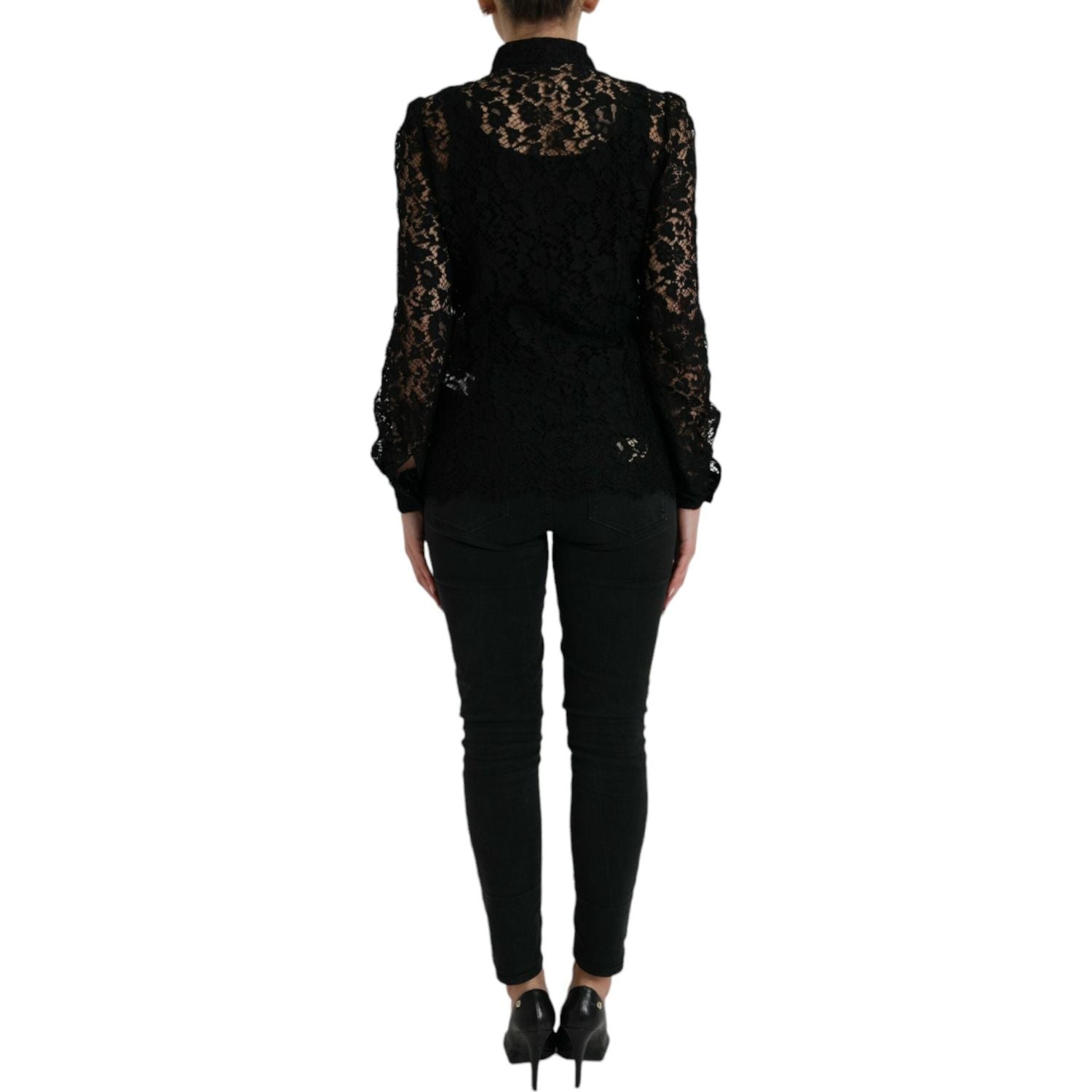 Dolce & Gabbana Black Floral Lace Long Sleeves Blouse Top