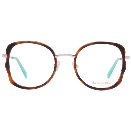 Emilio Pucci Brown Women Glasses Frame, metal and plastic, full-rim, butterfly style, with demo lenses.