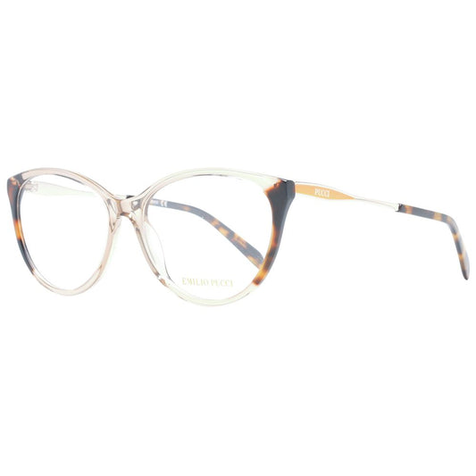 Emilio Pucci Brown Women Glasses Frame in full-rim cat eye style with plastic material and demo lenses; includes branded case.