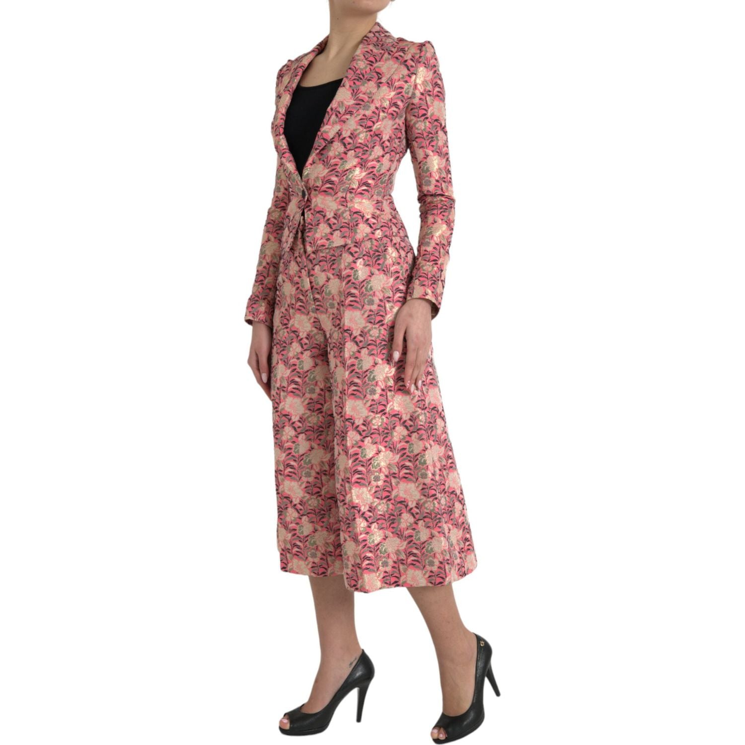 Dolce & Gabbana Pink Floral Jacquard Slim Fit 2 Piece Suit