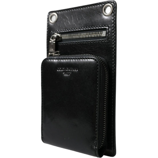Dolce & Gabbana Wallet Black Horse Leather Zip Logo Cross Body Phone Slot
