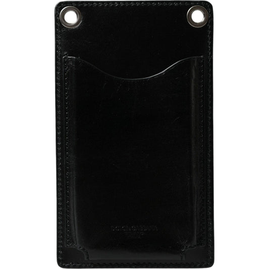 Dolce & Gabbana Wallet Black Horse Leather Zip Logo Cross Body Phone Slot