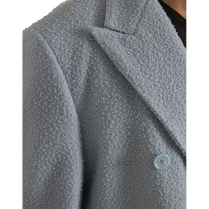 Dolce & Gabbana Blue Double Breasted Long Trench Coat Jacket