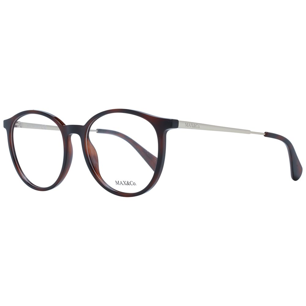 Max & Co Brown Women Glasses Frame, full-rim panto style, plastic material, demo lenses, size 52-17-140, includes branded case.