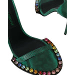 Dolce & Gabbana Green Exotic Leather Crystal Sandals Shoes