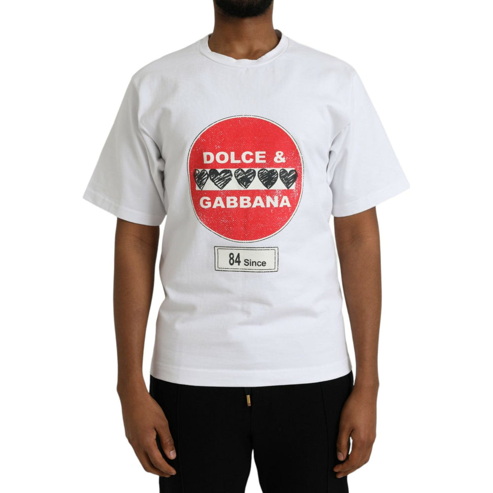Dolce & Gabbana White Amor Heart Cotton Crewneck Short Sleeve T-shirt