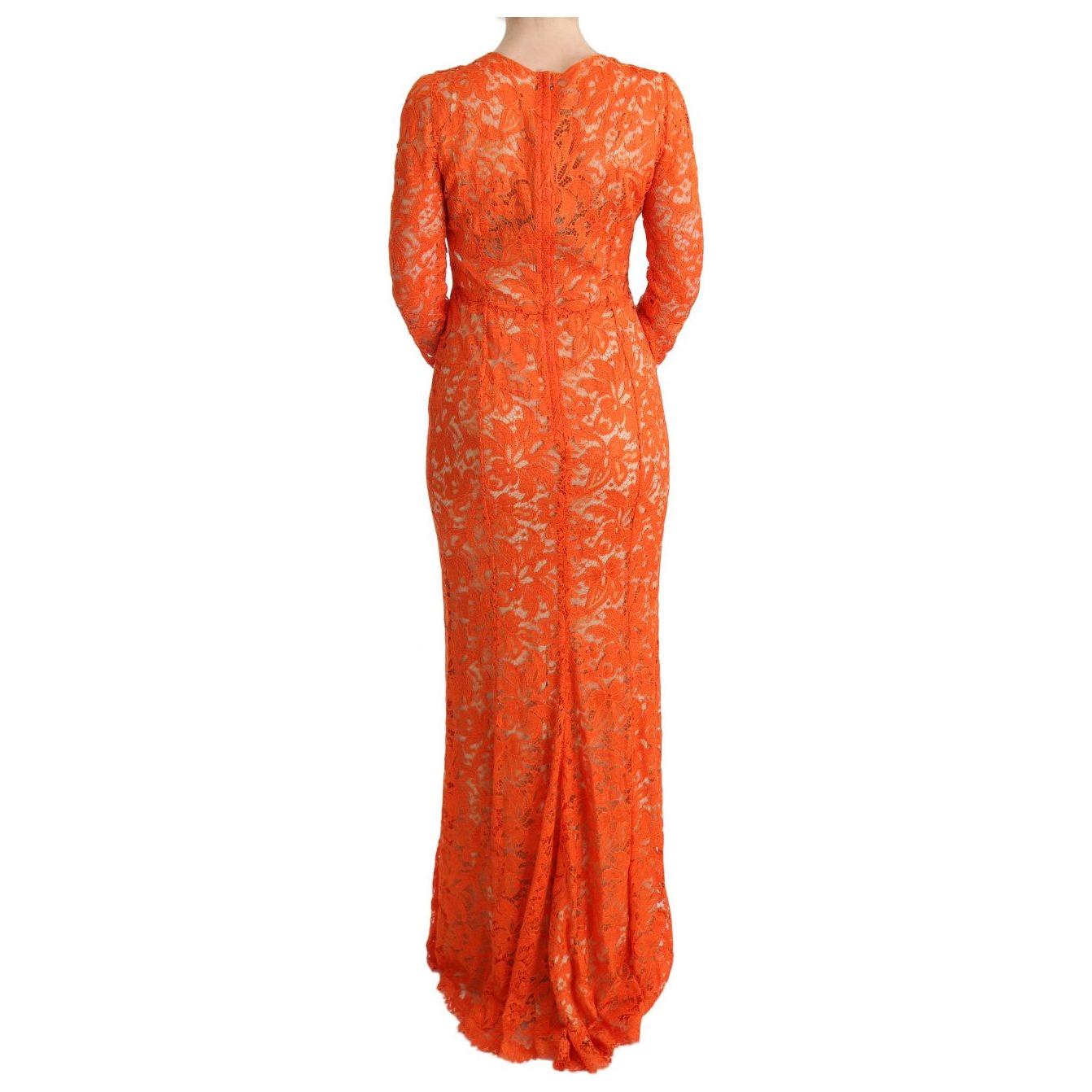 Dolce & Gabbana Orange Floral Ricamo Sheath Long Dress