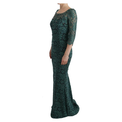 Dolce & Gabbana Green Floral Crystal Ricamo Sheath Dress