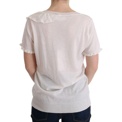 MARGHI LO' White 100% Lana Wool Top Blouse T-shirt
