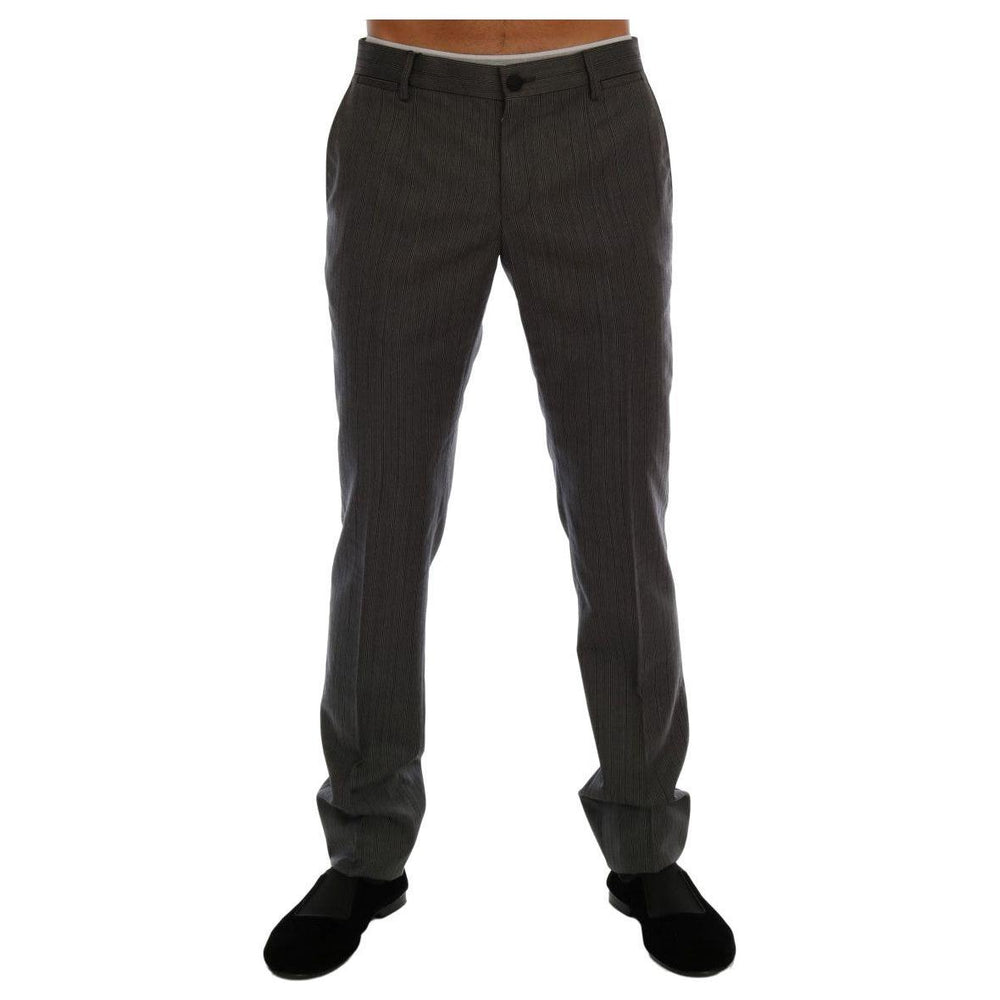 Dolce & Gabbana Gray Wool Striped Formal Pants